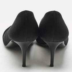 Pre Owned Salvatore Ferragamo Black Pleated Satin Societe Peep Toe Pumps Size 39.5