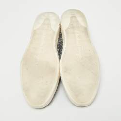 Pre Owned Salvatore Ferragamo Grey Tweed and Leather Novello Slip On Sneakers Size 38.5