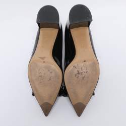 Pre Owned Salvatore Ferragamo Black Patent Leather Vara Bow Block Heel Pumps Size 41