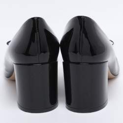 Pre Owned Salvatore Ferragamo Black Patent Leather Vara Bow Block Heel Pumps Size 41