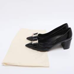 Pre Owned Salvatore Ferragamo Black Patent Leather Vara Bow Block Heel Pumps Size 41