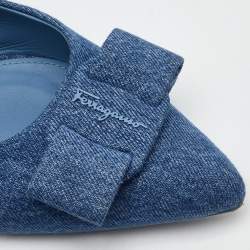 Pre Owned Salvatore Ferragamo Blue Denim Varina Pointed Toe Ballet Flats Size 40