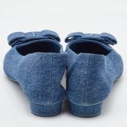 Pre Owned Salvatore Ferragamo Blue Denim Varina Pointed Toe Ballet Flats Size 40