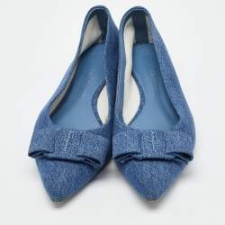 Pre Owned Salvatore Ferragamo Blue Denim Varina Pointed Toe Ballet Flats Size 40