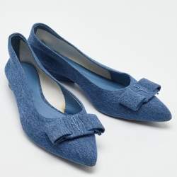 Pre Owned Salvatore Ferragamo Blue Denim Varina Pointed Toe Ballet Flats Size 40