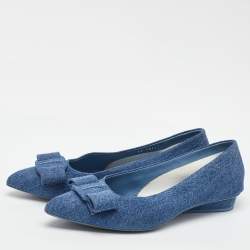 Pre Owned Salvatore Ferragamo Blue Denim Varina Pointed Toe Ballet Flats Size 40