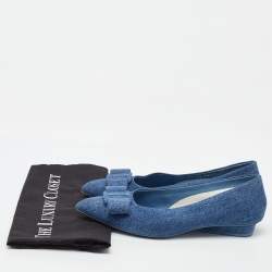 Pre Owned Salvatore Ferragamo Blue Denim Varina Pointed Toe Ballet Flats Size 40