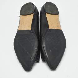 Pre Owned Salvatore Ferragamo Black Leather Vara Bow Ballet Flats Size 37.5