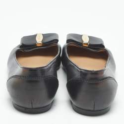 Pre Owned Salvatore Ferragamo Black Leather Vara Bow Ballet Flats Size 37.5