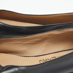 Pre Owned Salvatore Ferragamo Black Leather Vara Bow Ballet Flats Size 37.5