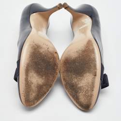 Pre Owned Salvatore Ferragamo Blue Patent Leather Vara Bow Pumps Size 38.5