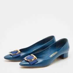 Pre Owned حذاء كعب عالي سالفاتوري فيراغامو إيزيا جلد أزرق مقاس 40