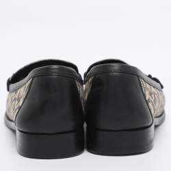 Pre Owned Salvatore Ferragamo Beige/Black Canvas and Leather Gancini Loafers Size 41