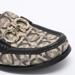 Pre Owned Salvatore Ferragamo Beige/Black Canvas and Leather Gancini Loafers Size 41