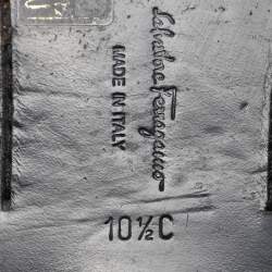 Pre Owned Salvatore Ferragamo Beige/Black Canvas and Leather Gancini Loafers Size 41