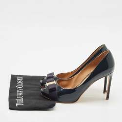 Pre Owned Salvatore Ferragamo Navy Blue Patent Leather Pimpa Platform Pumps Size 38