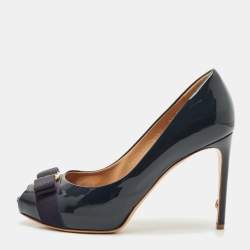 Pre Owned Salvatore Ferragamo Navy Blue Patent Leather Pimpa Platform Pumps Size 38