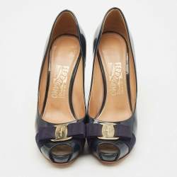 Pre Owned Salvatore Ferragamo Navy Blue Patent Leather Pimpa Platform Pumps Size 38