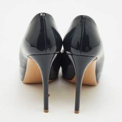 Pre Owned Salvatore Ferragamo Navy Blue Patent Leather Pimpa Platform Pumps Size 38