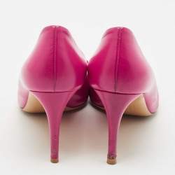 Pre Owned Salvatore Ferragamo Pink Leather Vara Bow Peep Toe Pumps Size 40.5