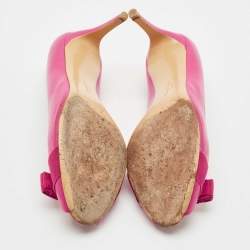 Pre Owned Salvatore Ferragamo Pink Leather Vara Bow Peep Toe Pumps Size 40.5