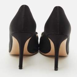 Pre Owned Salvatore Ferragamo Black Satin Crystal Embellished Vara Bow Pumps Size 40