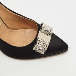 Pre Owned Salvatore Ferragamo Black Satin Crystal Embellished Vara Bow Pumps Size 40