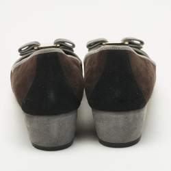 Pre Owned Salvatore Ferragamo Multicolor Suede Vara Bow Pumps Size 38.5