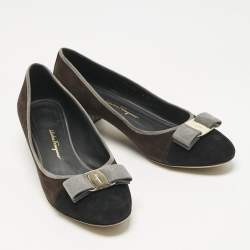 Pre Owned Salvatore Ferragamo Multicolor Suede Vara Bow Pumps Size 38.5