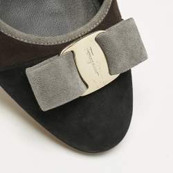 Pre Owned Salvatore Ferragamo Multicolor Suede Vara Bow Pumps Size 38.5