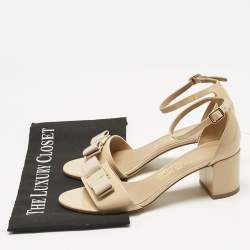 Pre Owned Salvatore Ferragamo Beige  Patent Leather Gavina Ankle Strap Sandals Size 37