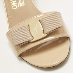 Pre Owned Salvatore Ferragamo Beige  Patent Leather Gavina Ankle Strap Sandals Size 37