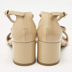 Pre Owned Salvatore Ferragamo Beige  Patent Leather Gavina Ankle Strap Sandals Size 37