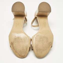 Pre Owned Salvatore Ferragamo Beige  Patent Leather Gavina Ankle Strap Sandals Size 37