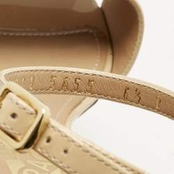 Pre Owned Salvatore Ferragamo Beige  Patent Leather Gavina Ankle Strap Sandals Size 37