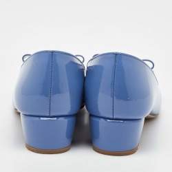 Pre Owned Salvatore Ferragamo Light Blue Patent Leather Vara Bow Pumps Size 36.5