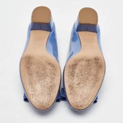 Pre Owned Salvatore Ferragamo Light Blue Patent Leather Vara Bow Pumps Size 36.5