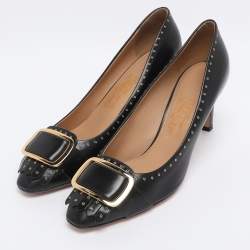 Pre Owned Salvatore Ferragamo Black Leather Leonie Pumps Size 40