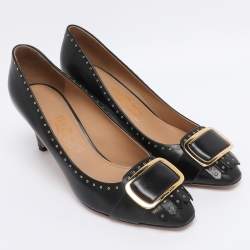 Pre Owned Salvatore Ferragamo Black Leather Leonie Pumps Size 40