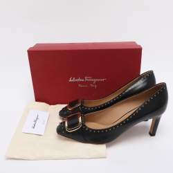 Pre Owned Salvatore Ferragamo Black Leather Leonie Pumps Size 40