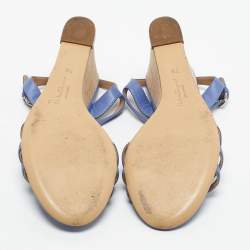 Pre Owned Salvatore Ferragamo Blue Leather Fieri Cork Wedge Sandals Size 38