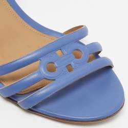 Pre Owned Salvatore Ferragamo Blue Leather Fieri Cork Wedge Sandals Size 38