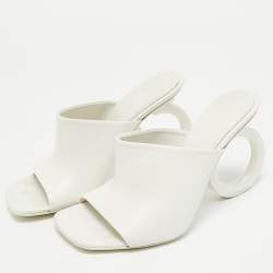 Pre Owned Salvatore Ferragamo White Leather Astro Slide Sandals Size 37