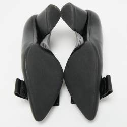 Pre Owned Salvatore Ferragamo Black Leather viva bow Block Heel Pumps Size 37.5