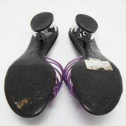 Pre Owned Salvatore Ferragamo Purple Leather Finn Slide Sandals Size 38.5