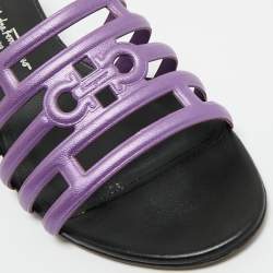 Pre Owned Salvatore Ferragamo Purple Leather Finn Slide Sandals Size 38.5