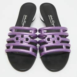 Pre Owned Salvatore Ferragamo Purple Leather Finn Slide Sandals Size 38.5
