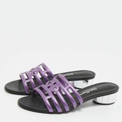 Pre Owned Salvatore Ferragamo Purple Leather Finn Slide Sandals Size 38.5