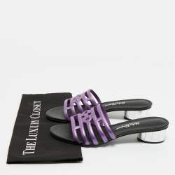 Pre Owned Salvatore Ferragamo Purple Leather Finn Slide Sandals Size 38.5