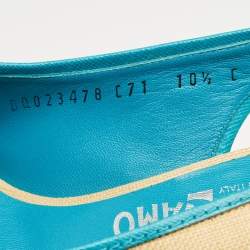 Pre Owned Salvatore Ferragamo Blue/Cream Leather and Raffia Anah Slingback Pumps Size 41